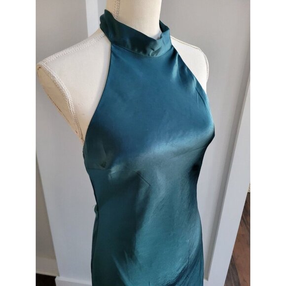 Hello Molly The Cleo Halter Satin Maxi Dress Teal Size L Formal Wedding Prom - Picture 3 of 8
